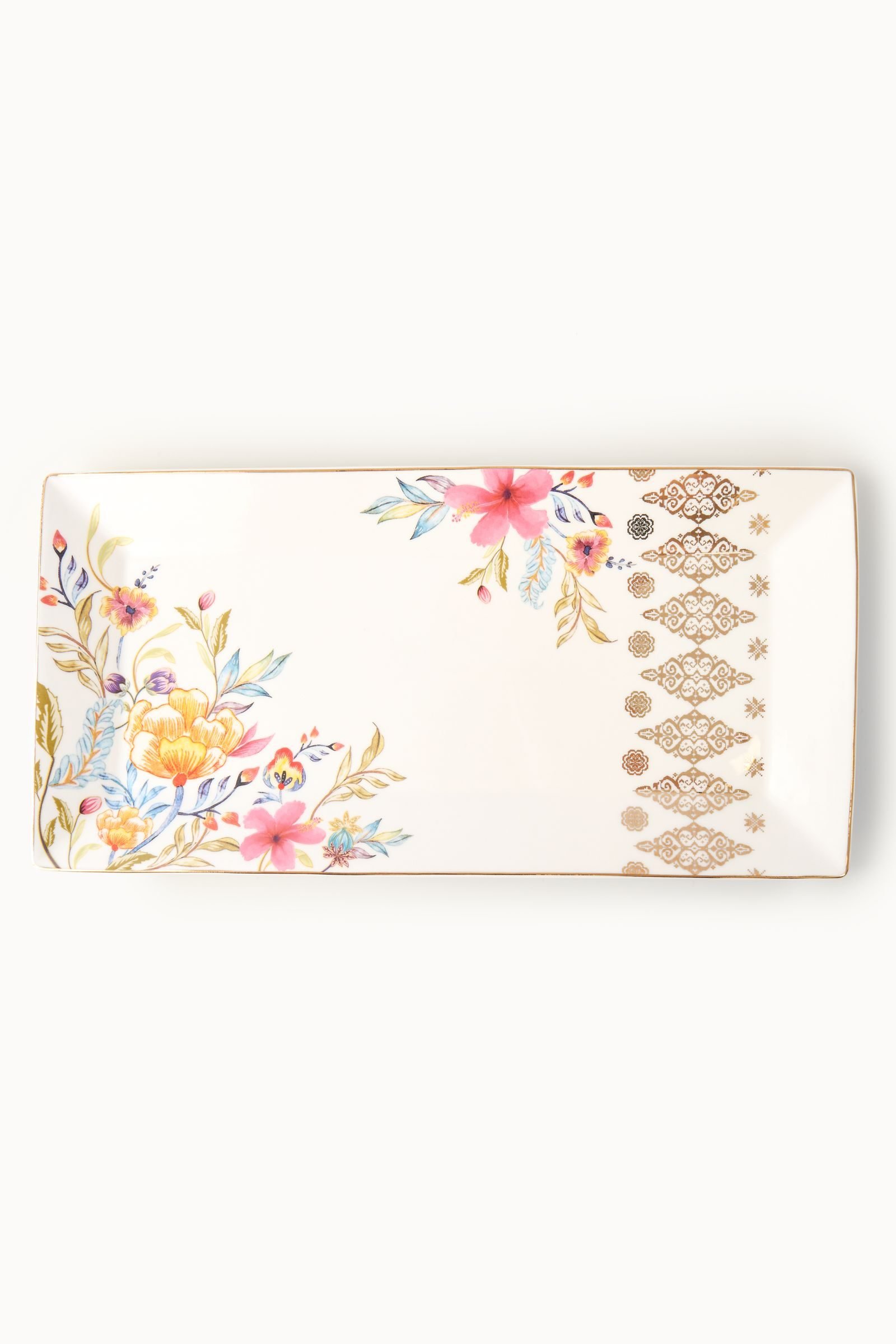 Casa Aseana Serving Plate, Bunga Raya, in fine porcelain with gold detailing